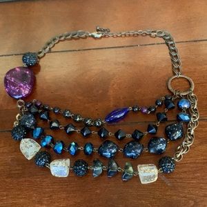 Blue & purple multi strand beaded necklace